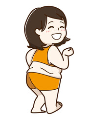 ふくよかな女性が笑顔で振り返っているイラスト