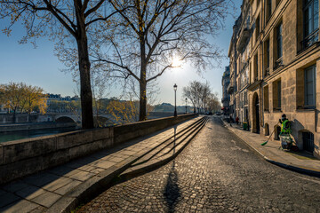 Fototapeta na wymiar Paris, France - April 13, 2021: Typical parisian place on Ile Saint Louis in Paris