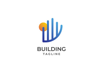 Fototapeta premium Modern Real Estate company gradient blue. Building, Construction Working Industry logo concept Icon. Residential contractor, General Contractor.
