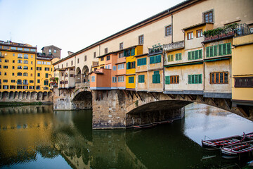 Fototapeta na wymiar Houses along the Arno River, in Florence, Italy