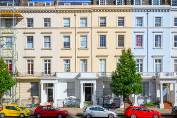 Fototapeta na wymiar Facade of colourful terraced houses in London
