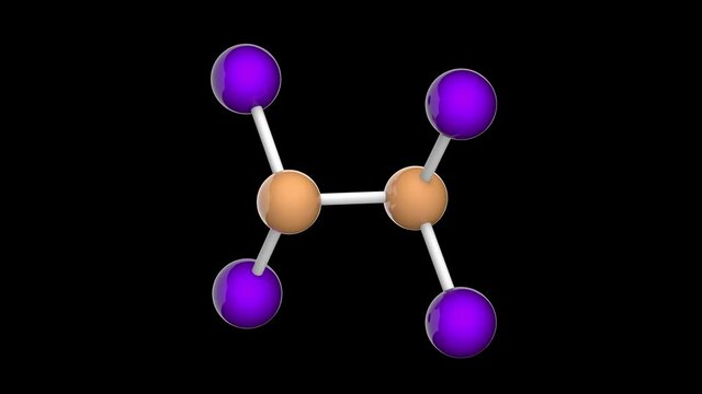 Diphosphorus tetraiodide is an orange crystalline solid with the formula P2I4 or I4P2. 3D render. Seamless loop. Chemical structure model: Ball and Stick. RGB + Alpha (Transparent) channel.