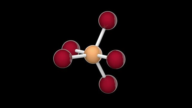 Phosphorus pentabromide is a yellow solid of formula PBr5 or Br5P. 3D render. Seamless loop. Chemical structure model: Ball and Stick. RGB + Alpha (Transparent) channel.