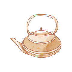 Clip-art green matcha tea teapot for ceremony isolate on white background. Watercolor digital illustration. Print for sticker, postcard, menu, packaging, brand, cafe.