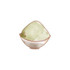 Clip-art green matcha tea in a cup isolate on a white background. Watercolor digital illustration. Print for sticker, postcard, menu, packaging, brand, cafe.