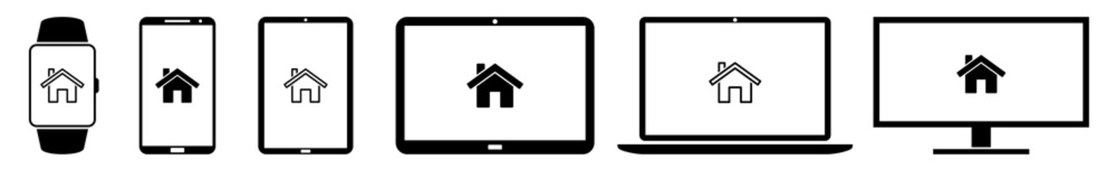 Display House, Real, Estate, Property, Agency, Realtor, Agent Icon Devices Set | Web Screen Device Online | Laptop Vector Illustration | Mobile Phone | PC Computer Smartphone Tablet Sign Isolated