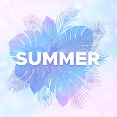 Summer tropical banner with palm leaves. Exotic botanical design with jungle plants for invitation, banner, poster. Vector illustration © wild