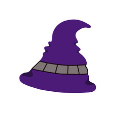 Witch hat festive clothes, cute fancy magic accessory vector flat style simple illustration, isolated object clipart useful for Halloween party decoration, hand drawn image, cartoon spooky character