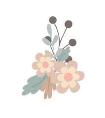 Simple flowers pastel-colored floral arrangement in flat style vector illustration, symbol of spring, cozy home, Easter holidays celebration decor, clipart for cards, bohemian springtime decoration