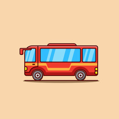 red bus cute cartoon icon illustration