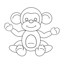 Coloring page for book with cartoon cute monkey. Vector outline animal illustration. Kids activity page.