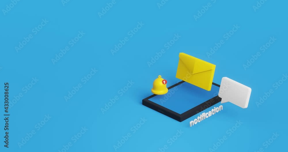Poster notification message bell icon alert and alarm on pastel color background with smartphone reminder. 