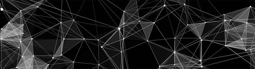 Abstract digital background of points and lines. Glowing black plexus. Big data. Network or connection. Abstract technology science background. 3d vector illustration.