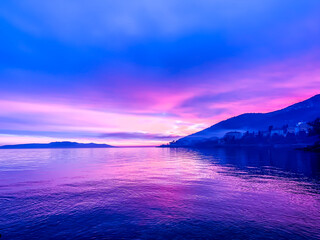 Tender purple sunset at the sea, beautiful seascape background