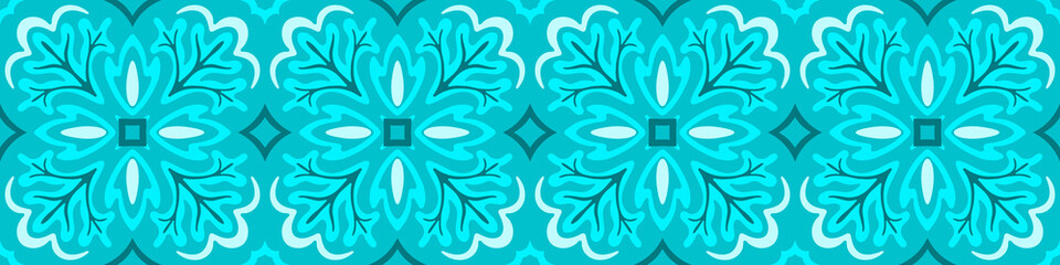 Azulejos ceramic tile design. Talavera tracery motif. Unique creative endless fill swatch. Portuguese, Spanish, Mexican, Brazilian folklore ornament. Ethnic style vector hand drawn seamless pattern.