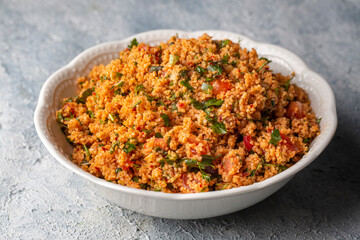 Traditional delicious Turkish foods: bulgur salad (kisir)