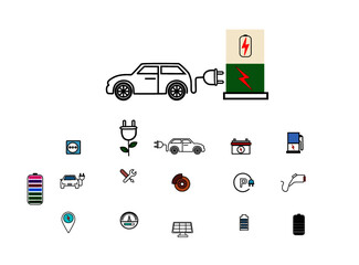 car icons for web and mobile applications for electric vehicle  for save world , is geen energy concept