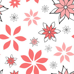 Abstract fantasy flowers seamless pattern background. Stylized geometric floral motifs endless texture. Simplified editable repeating surface design. Flat boundless ornament for greeting card