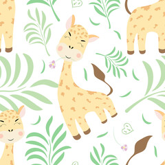 Seamless pattern featuring cute giraffes - vector illustration, eps