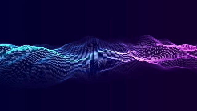 Abstract wave with moving dots and lines. Flow of particles. Cyber technology illustration. 3d rendering