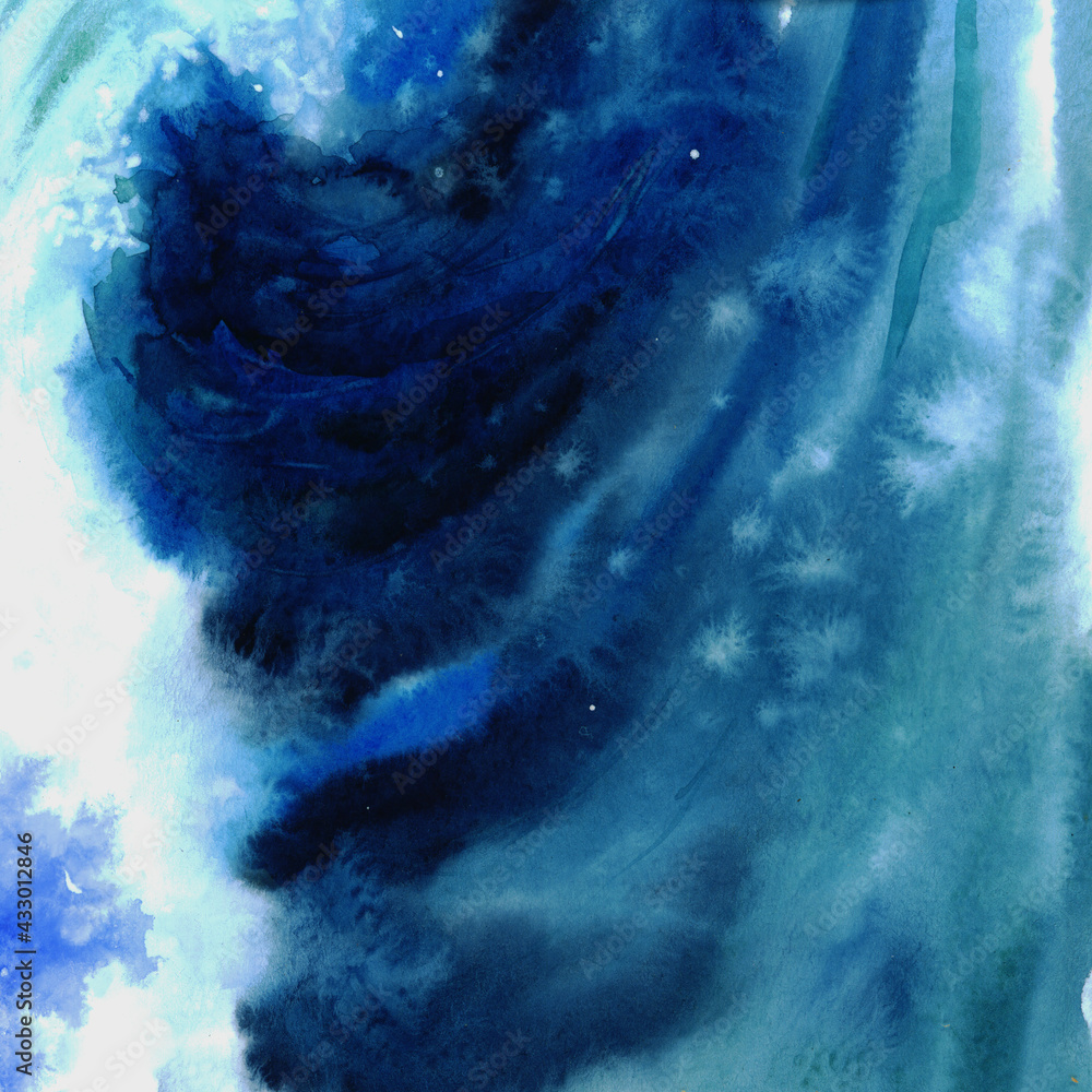 Poster Watercolor blue sea background with space for text