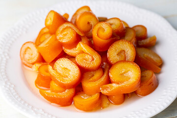 From traditional Turkish cuisine; Orange peel jam (Turkish name; Portakal kabugu receli)