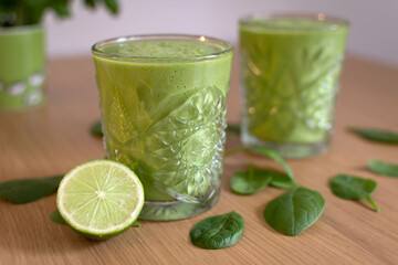 Delicious and healthy lime and spinach green smoothie