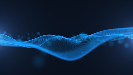 Abstract digital blue particle wave and light, cyberspace technology background 3d rendering