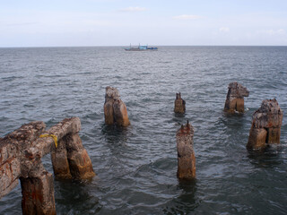 Concrete pier remnants left by strong typhoon sea waves