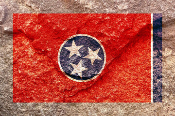 Faded Tennessee state flag icon pattern isolated on weathered solid rock wall background