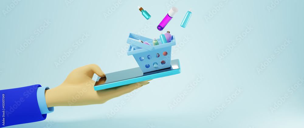Aufkleber 3d render of hand of business man and mobile. business online mobile and e-commerce on web shopping 