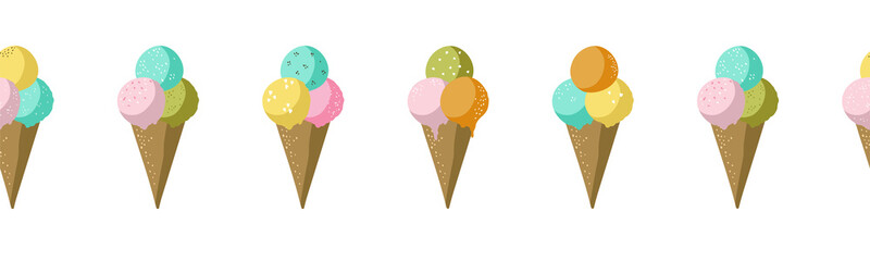 Cute hand drawn ice cones seamless pattern, delicious ice cream background, great for summer textiles, banners, wallpapers, wrapping - vector design