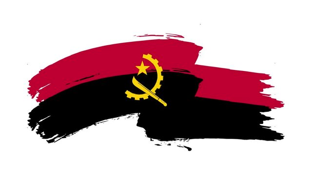 National flag of Angola from brush in stop motion effect.  Appearance of the flag Republic of Angola on a white background. Video. MP4. Five seconds.