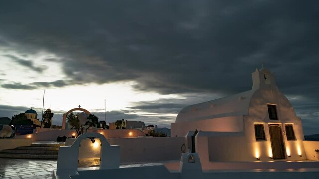Night time Lapse of the Church Chapel on Santorini Island, Oia