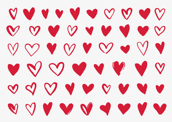 Heart icons set. Hand-drawn doodle hearts. Illustrations, design elements for Valentine's day and wedding.