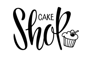 Cake Shop Calligraphy. Sweet Cake Logo Cake shop Logo Icon. Hand written brush Lettering for advertising, signboard, logotype, banner, card, design, print, poster. Vector lettering typography poster.
