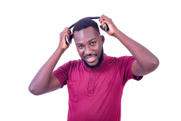 Fototapeta premium young happy man wearing headphones.