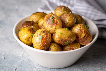 Roasted baked baby potatoes with garlic and herbs