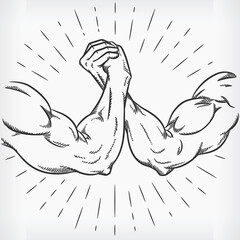 Sketch Strong Arm Wrestling Fighting Doodle Hand Drawing Illustration