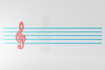 The treble clef on the musical stave. 3d illustration