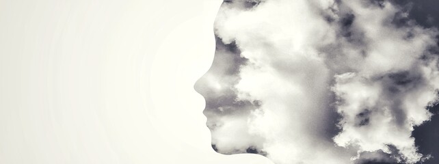 抽象的な女性のシルエットと雲の合成画像