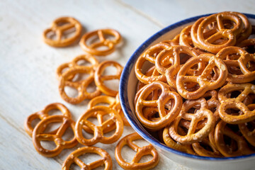 Mini crispy pretzels, food concept photo.