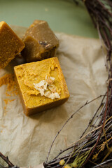 handmade soap golden color close-up soap close up