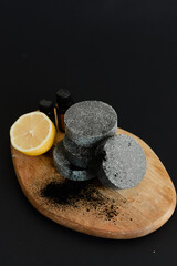 black soap with charcoal homemade handmade soap on the table