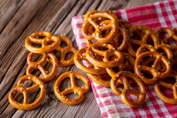 Mini crispy pretzels, food concept photo.