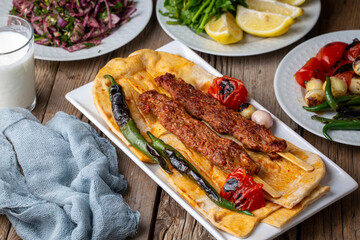 Traditional delicious Turkish foods; Adana kebab