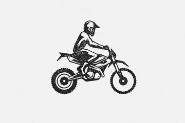 Obraz na płótnie Canvas Man rider on motocross motorcycle silhouette hand drawn ink stamp vector illustration.