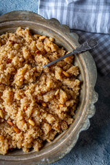 Traditional Turkish semolina sweet desert halva (Turkish name; irmik helvasi)