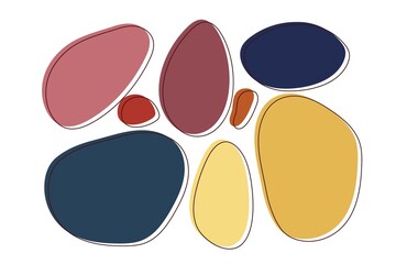 Modern abstract vector shape set. Flat geometric shapes of different colors with outline. For wall art decoration, magazine, flyer, billboard, print. Collection trendy colors vector geometric shapes