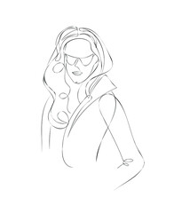 a mysterious stranger in sunglasses. Vector illustration in the style of line art
